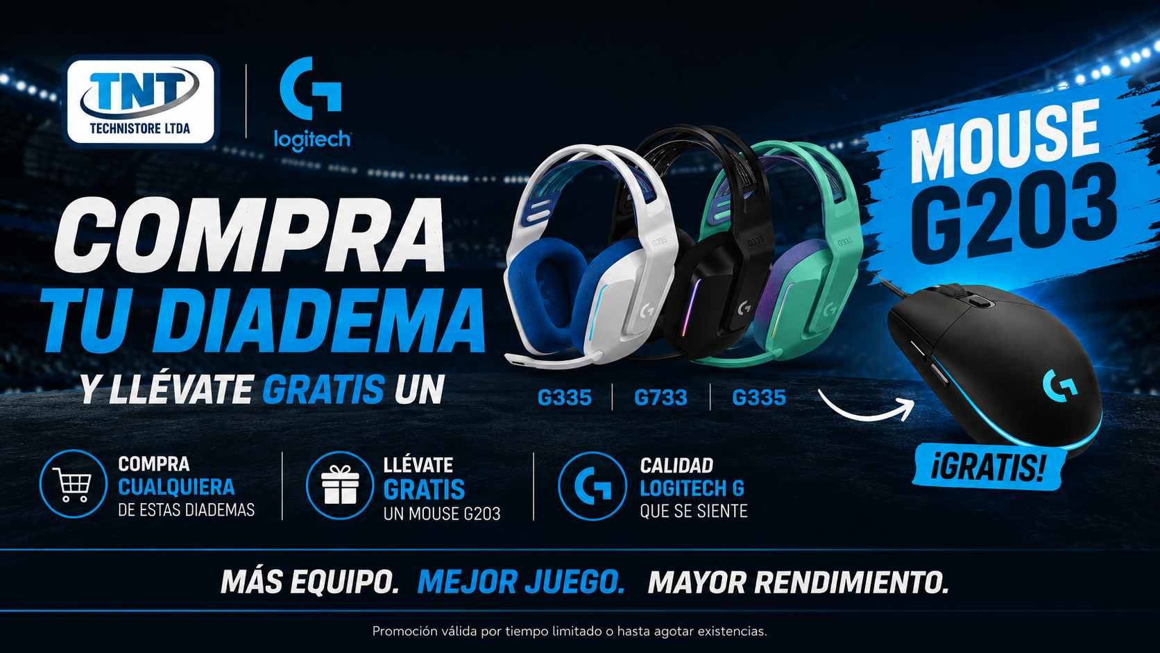 Compra tu diadema Logitech G335 o G733 y llévate gratis un Mouse G203